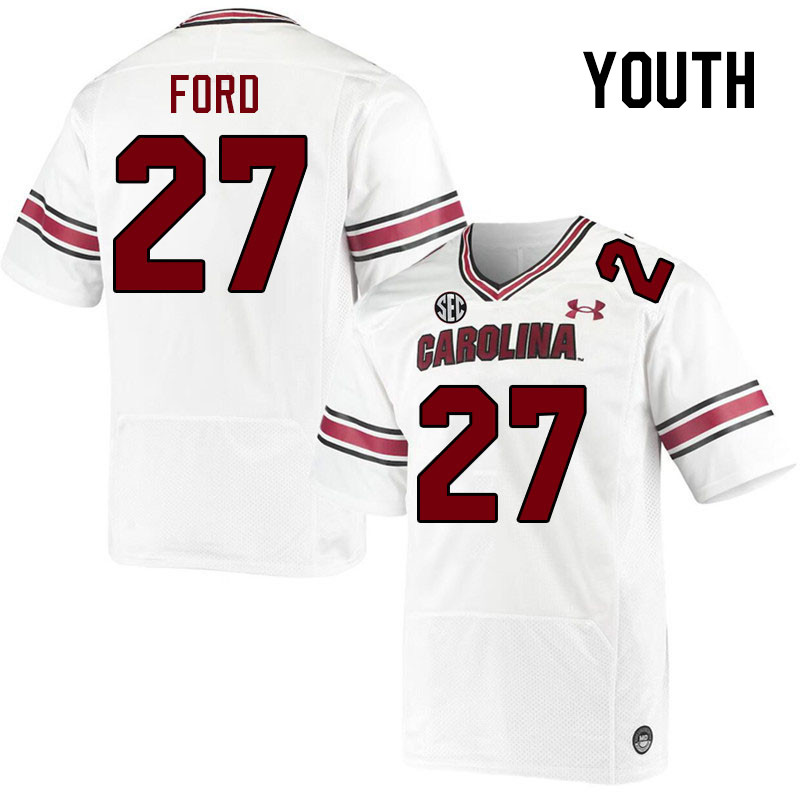 Youth #27 King-Demenian Ford South Carolina Gamecocks 2023 College Football Jerseys Stitched-White